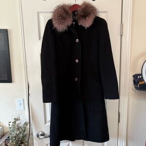 Long Black Coat with Pink Fur Trim
